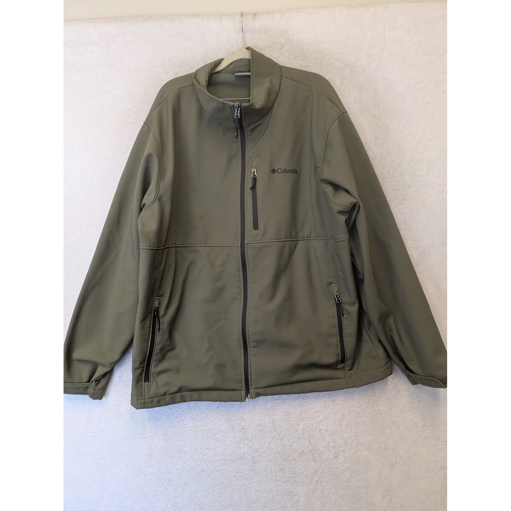 Columbia Softshell‎ Jacket Men's XXL Olive Green Fleece Lined Full Zip